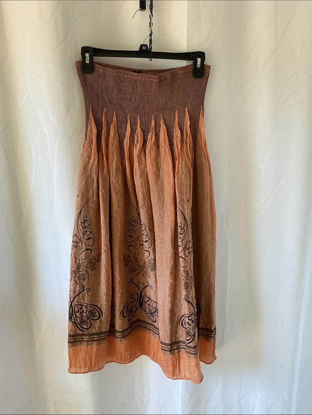 LAPIS Bohemian Peach Maxi Skirt with Butterfly Motif. NWOT